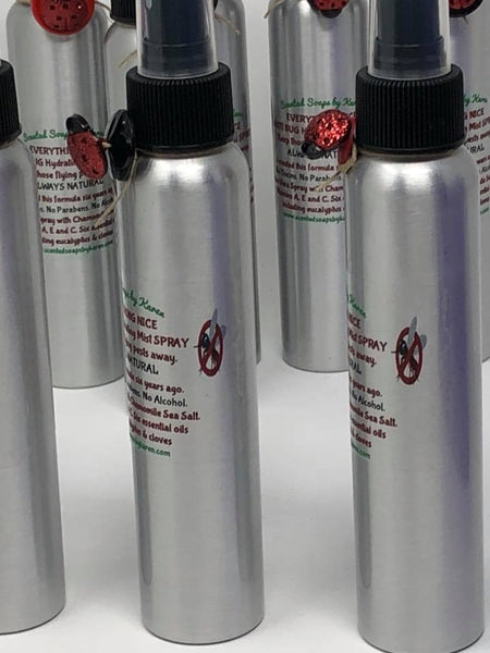 Natural bug spray. New Aluminum bottles with spring-loaded cover. 2 new added ingredients to help keep those flying pests away.