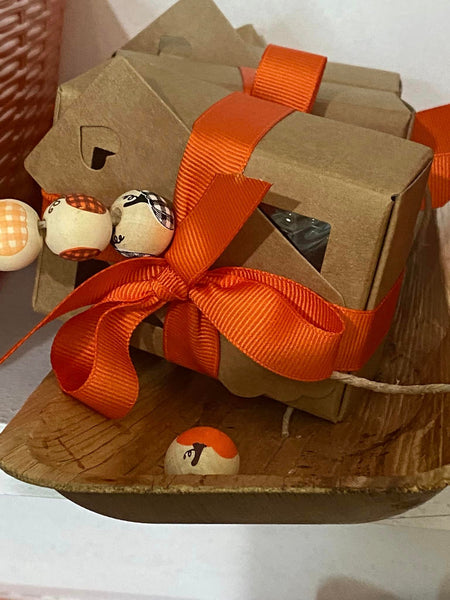 Pumpkin Spice Glycerin SOAP. Adorable box finished with soap, handpainted wooden beads, grosgrain ribbon and personalized tag.