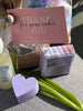 BEAUTIFUL GIFT SET. Perfume-Hydrating Mist. Burlap bag of soaps. Lilac Soap with sponge.