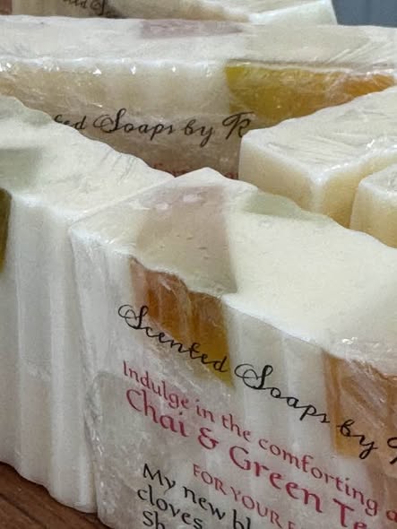 Chai and Green Tea SOAP.  My new blend of cinnamon, cloves, and aromatic spices
