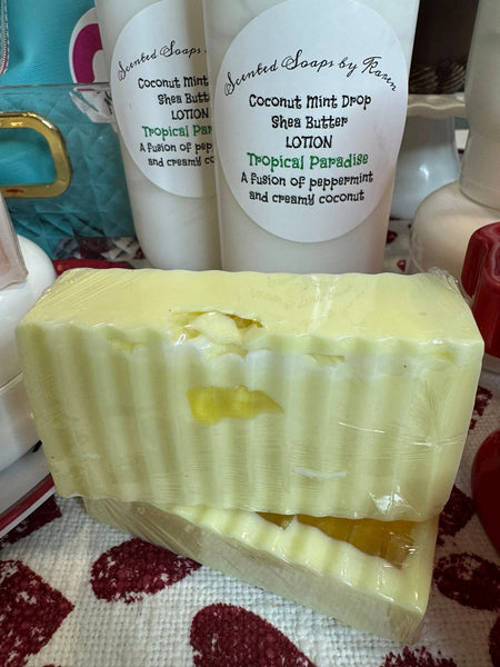 Coconut Mint Drop Soap. Tropical Paradise. A fusion of creamy coconut and peppermint.