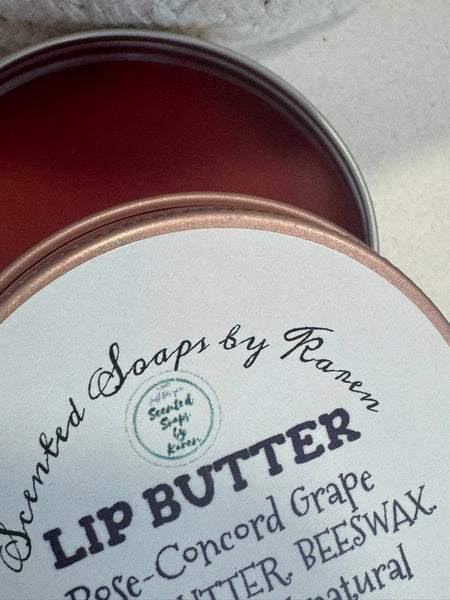 Rose- Concord Grape Lip Butter   Mango Butter, Beeswax 6 Additional Ingredients. Edible pigment.