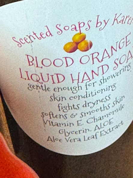 BLOOD ORANGE Liquid HAND SOAP. Gentle enough to use in the SHOWER. And the most perfect SHAMPOO. Large bottle, 12 ounces