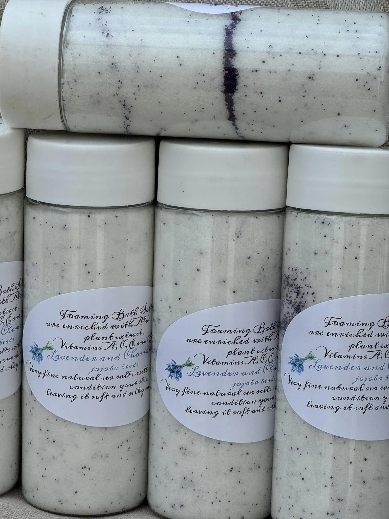 SOLD OUT! Lavender and Chamomile Bath Sea Salts with jojoba beads.