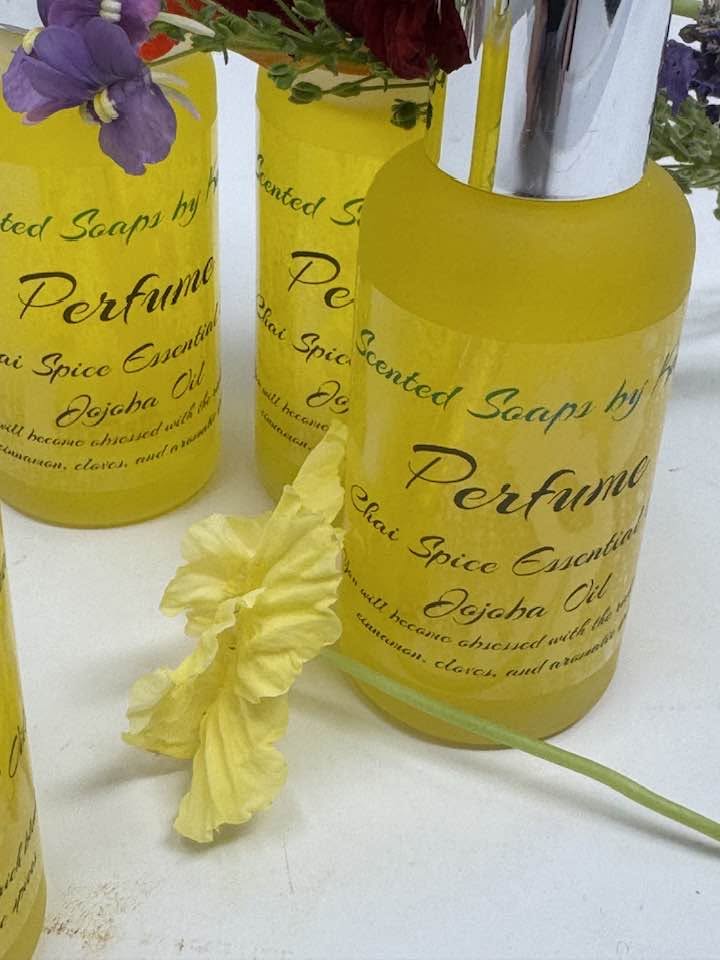 Perfume. Chai Spice Essential Oils with Jojoba Oils. Cinnamon, cloves, aromatic spices.