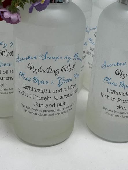 Chai and Green Tea Hydrating Mist for your face, body and hair.  Lightweight. Oil-free. Infused with Aloe Vera and a blend of botanical extracts.