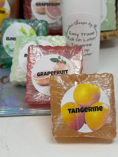 I Decide My Vibe Gift Set. Rosemary. Elderflower. Grapefruit. Tangerine. SOAP. Large Roll On Tangerine Shea Butter and Rose hip Lotion.
