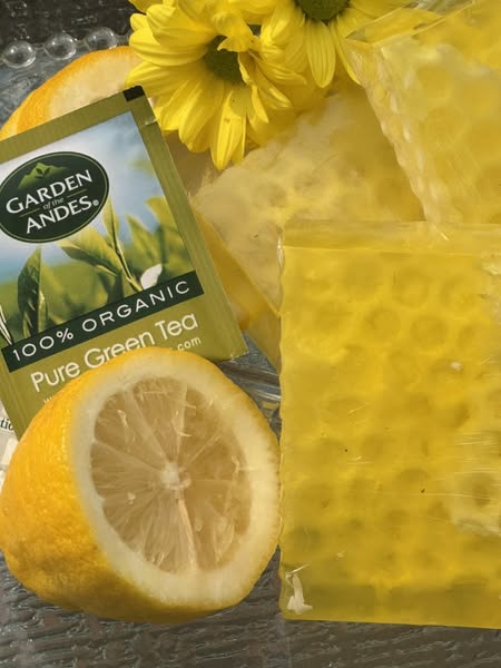 Green Tea and Lemongrass Beehive Glycerin SOAP. Each bar has layers of Shea Butter Beehive design added.