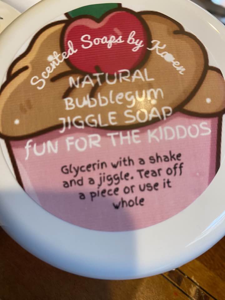 Jiggle Soap. CUPCAKE.  Bubblegum. Cupcake. Butterfly. Race car. CUPCAKE. Snowflake. Heart. or Teddy Bear. The most fun kiddos have while washing their hands.