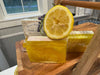 Lavender Lemon Shea Butter and Glycerin Soap. Half of the bar is lemon with a beautiful side dedicated to lavender
