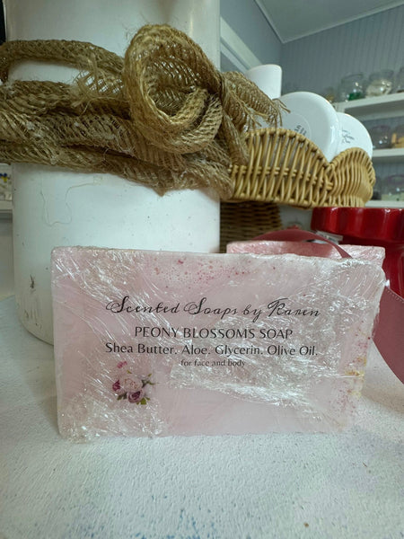 Peony Blossoms Soap. Shea Butter. Aloe. Glycerin. Olive Oil. Beautiful shades of pink