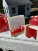 Peppermint and Orange with a splash of Candy Cane Soap. Olive Oil, Glycerin and Shea Butter.