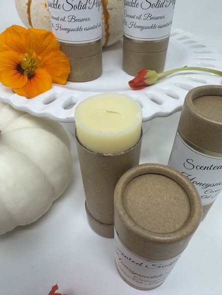 Honeysuckle SOLID PERFUME. BRAND NEW KRAFT TUBES. Fruit oil, local beeswax, coconut meat for creamy application