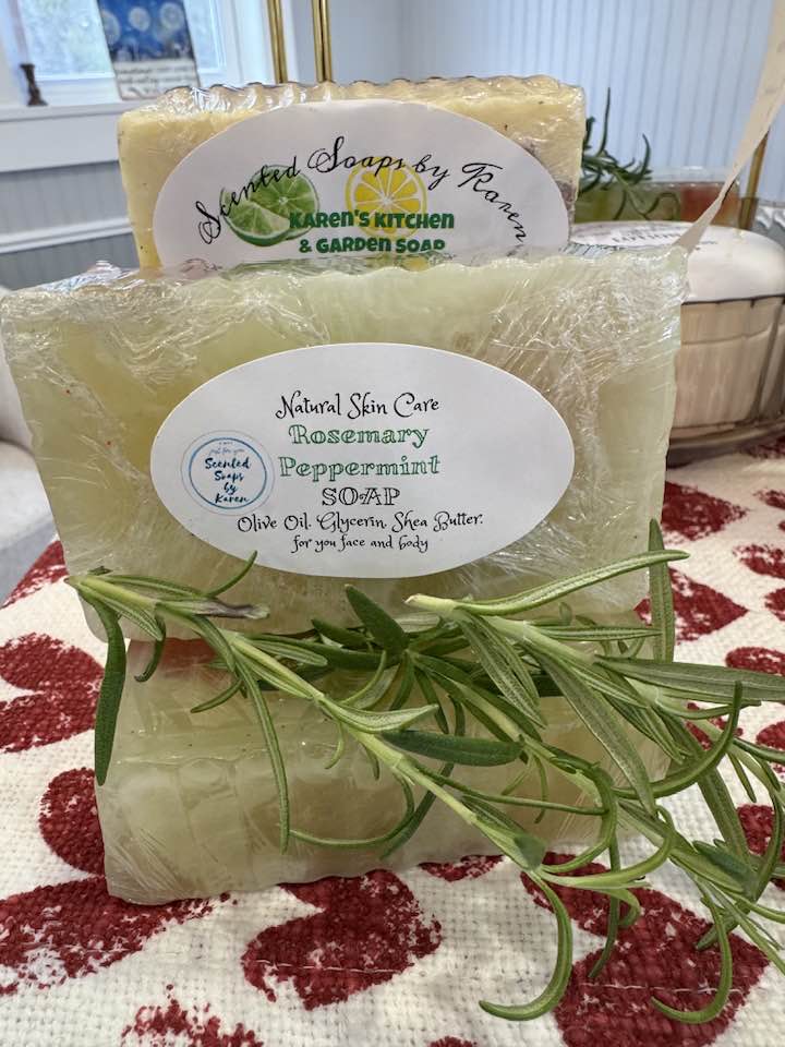 Rosemary-Peppermint in soap offers antimicrobial, anti-inflammatory, and astringent benefits. Boosts circulation for better skin tone.