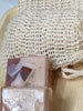 Sisal bag with wooden bead.  2 Bars per sisal bag.  Rosemary-Orange. Lavender and Coffee Glycerin Soap with Shea Butter. Guest Size.