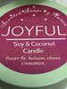 SOLD OUT!! Soy and Coconut candle. JOYFUL with balsam and fraser fir. A Christmas candle that will burn to the bottom.
