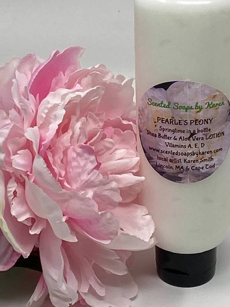 PEARLES PEONY. Large, Springtime Peony Lotion. Made with Vitamins A, E, D. 11 ounces