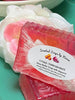 Citrus-Pomegranate Olive Oil, Shea Butter and Glycerin Soap filled with pomegranate seed oil and tangerine.