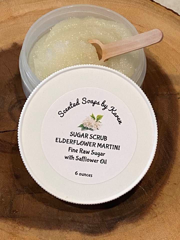 Elderflower Sugar Scrub. 7 ounces of refreshing anti-inflammatory, skin toning sugar scrub